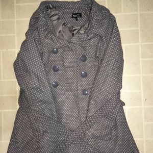 💐Rue 21 Grey with Pink Polka Dots Pea Coat. Large